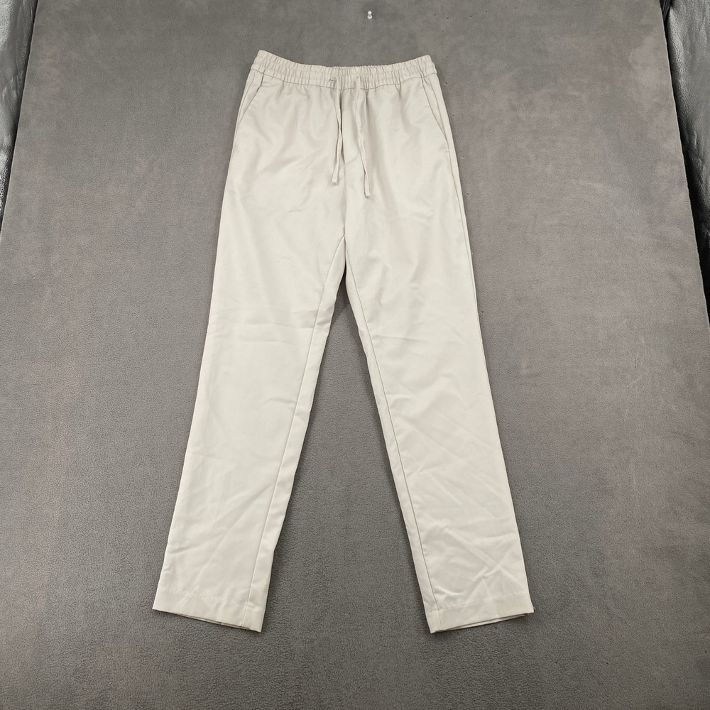 HM Mens Slim Fit Elastic Waist Drawstring Trousers Beige Pants XS 0988366 7977
